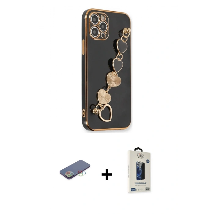 MARSİLYAN™- iPhone 12 Pro Max Kılıf Nova Işık Prime - Siyah Bilvis Hayalet Cam Ekran Koruyucu + Renkli Kamera Lens Koruma Cam - MI