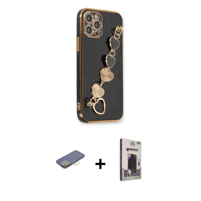 MARSİLYAN™- iPhone 12 Pro Max Kılıf Nova Işık Prime - Siyah Bilvis Hayalet Cam Ekran Koruyucu + Renkli Kamera Lens Koruma Cam - SI