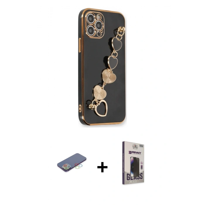 MARSİLYAN™- iPhone 12 Pro Max Kılıf Nova Işık Prime - Siyah Bilvis Hayalet Cam Ekran Koruyucu + Renkli Kamera Lens Koruma Cam - MI