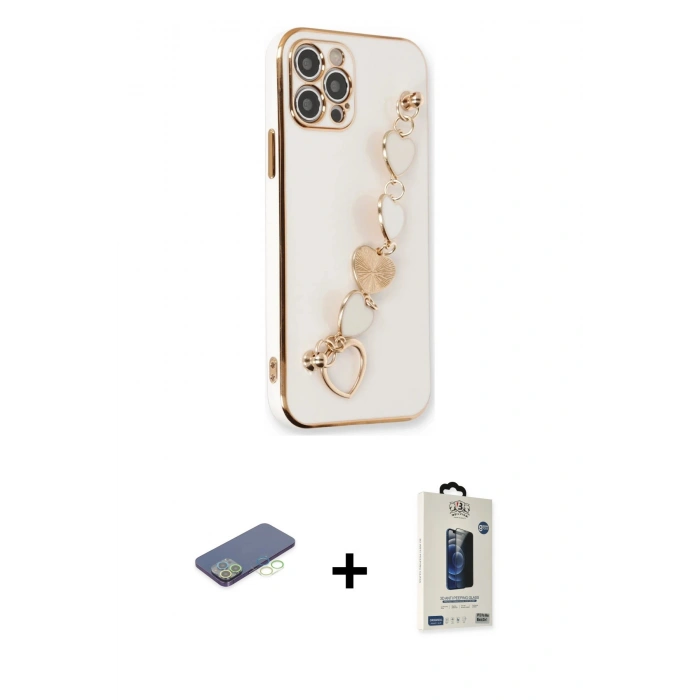 MARSİLYAN™- iPhone 12 Pro Max Kılıf Nova Işık Prime - Siyah Bilvis Hayalet Cam Ekran Koruyucu + Renkli Kamera Lens Koruma Cam - YL