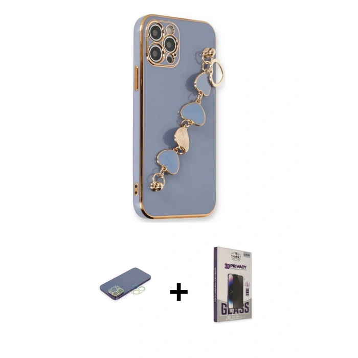 MARSİLYAN™- iPhone 12 Pro Max Kılıf Nova Işık Prime - Siyah Bilvis Hayalet Cam Ekran Koruyucu + Renkli Kamera Lens Koruma Cam - YL