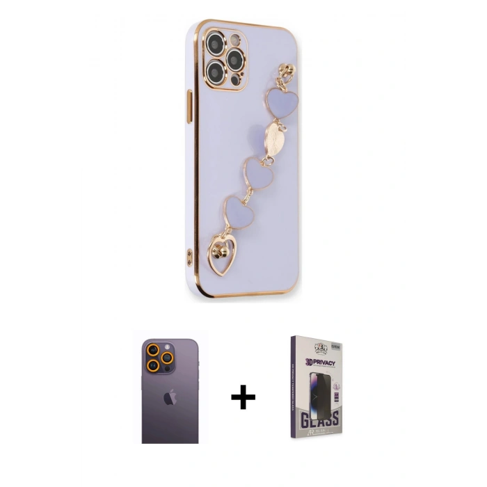 MARSİLYAN™- iPhone 12 Pro Max Kılıf Nova Işık Prime - Siyah Bilvis Hayalet Cam Ekran Koruyucu + Neon Fosforlu Kamera Lens - SI