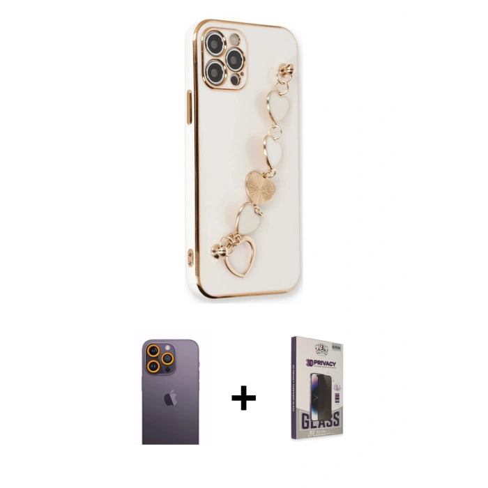 MARSİLYAN™- iPhone 12 Pro Max Kılıf Nova Işık Prime - Siyah Bilvis Hayalet Cam Ekran Koruyucu + Neon Fosforlu Kamera Lens - SI