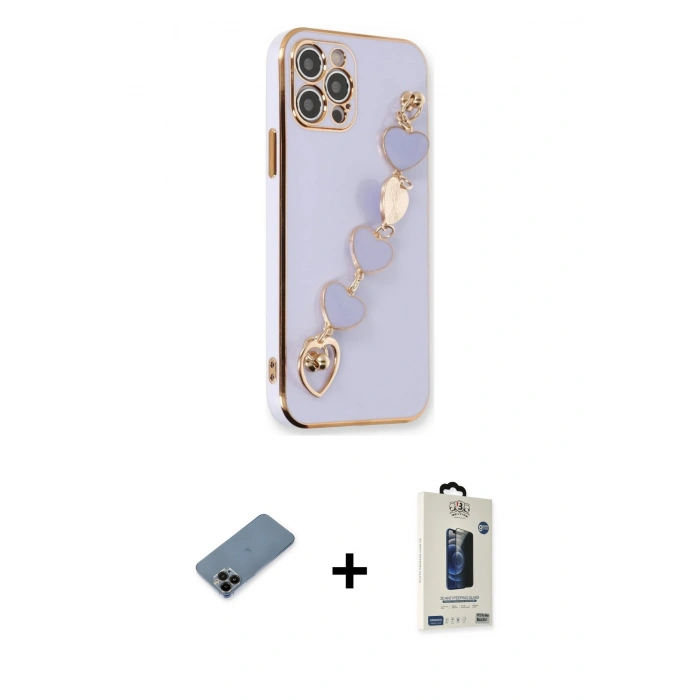 MARSİLYAN™- iPhone 12 Pro Max Kılıf Nova Işık Prime - Siyah Bilvis Hayalet Cam Ekran Koruyucu + Shine Kamera Lens Koruma Cam - SH