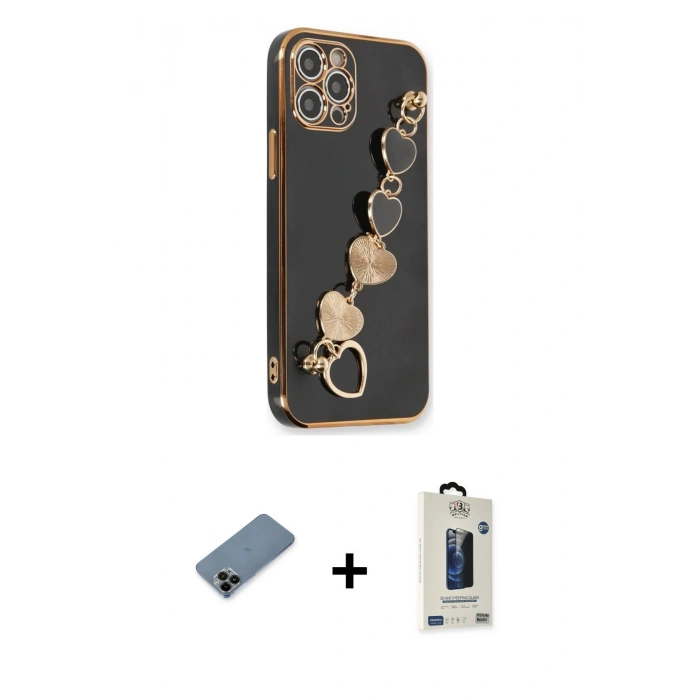 MARSİLYAN™- iPhone 12 Pro Max Kılıf Nova Işık Prime - Siyah Bilvis Hayalet Cam Ekran Koruyucu + Shine Kamera Lens Koruma Cam - SH