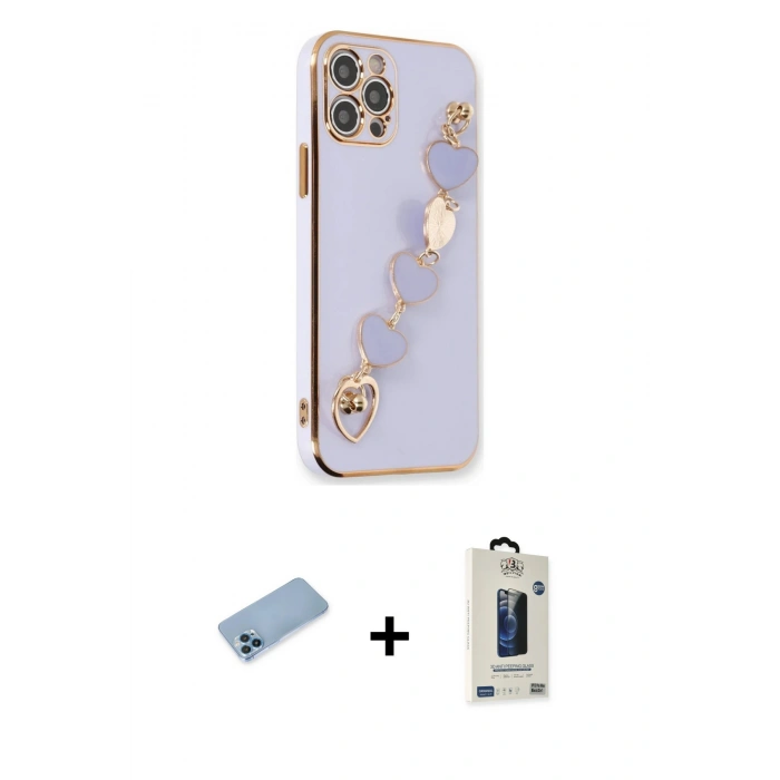 MARSİLYAN™- iPhone 12 Pro Max Kılıf Nova Işık Prime - Siyah Bilvis Hayalet Cam Ekran Koruyucu + Shine Kamera Lens Koruma Cam - MI