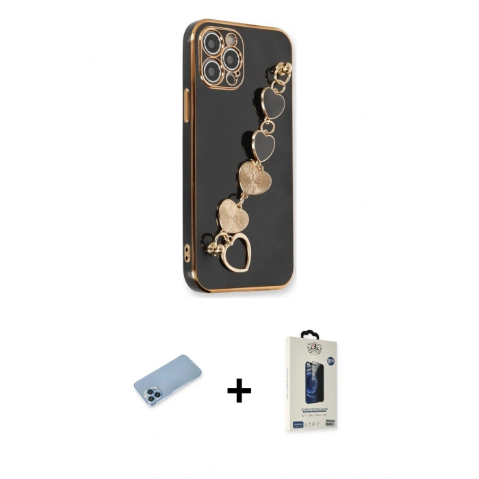 MARSİLYAN™- iPhone 12 Pro Max Kılıf Nova Işık Prime - Siyah Bilvis Hayalet Cam Ekran Koruyucu + Shine Kamera Lens Koruma Cam - MI