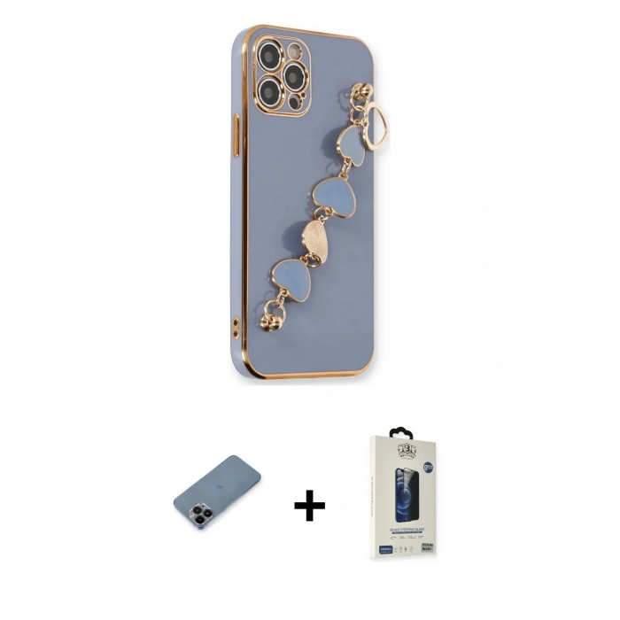 MARSİLYAN™- iPhone 12 Pro Max Kılıf Nova Işık Prime - Siyah Bilvis Hayalet Cam Ekran Koruyucu + Shine Kamera Lens Koruma Cam - SH