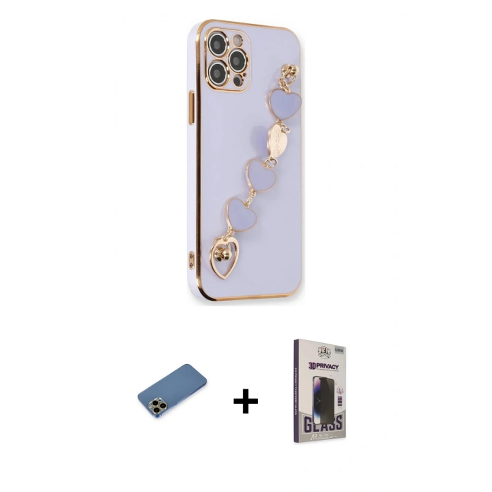 MARSİLYAN™- iPhone 12 Pro Max Kılıf Nova Işık Prime - Siyah Bilvis Hayalet Cam Ekran Koruyucu + Shine Kamera Lens Koruma Cam - GD