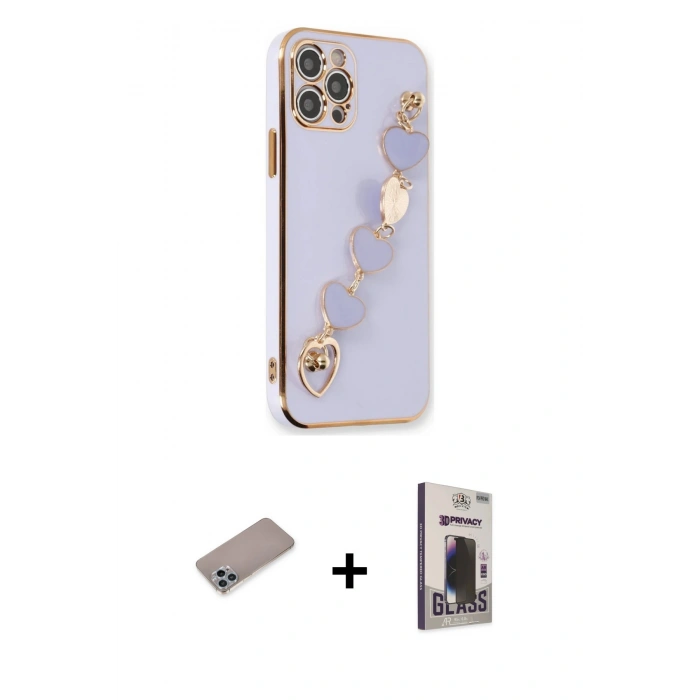 MARSİLYAN™- iPhone 12 Pro Max Kılıf Nova Işık Prime - Siyah Bilvis Hayalet Cam Ekran Koruyucu + Shine Kamera Lens Koruma Cam - SABE