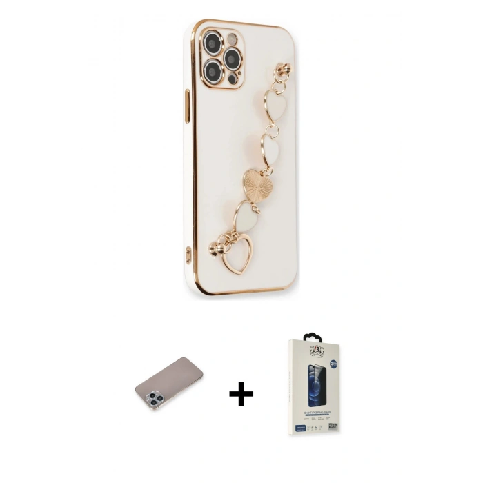 MARSİLYAN™- iPhone 12 Pro Max Kılıf Nova Işık Prime - Siyah Bilvis Hayalet Cam Ekran Koruyucu + Sierra Blue Shine Kamera Lens Koruma Cam