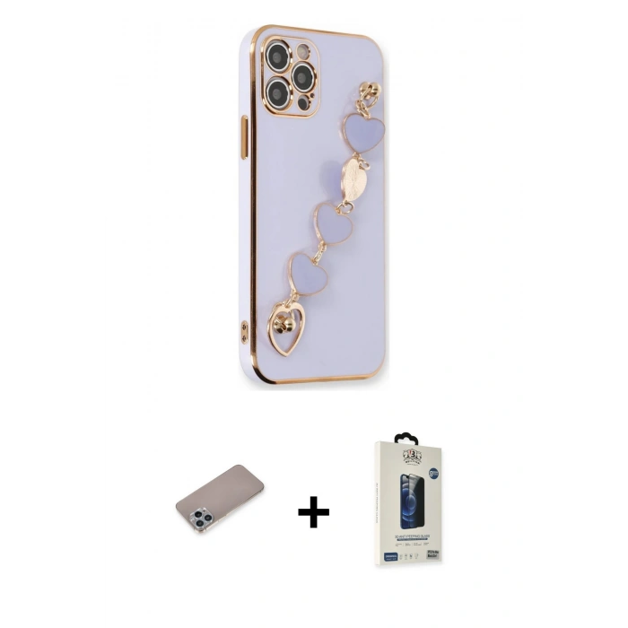 MARSİLYAN™- iPhone 12 Pro Max Kılıf Nova Işık Prime - Siyah Bilvis Hayalet Cam Ekran Koruyucu + Sierra Blue Shine Kamera Lens Koruma Cam