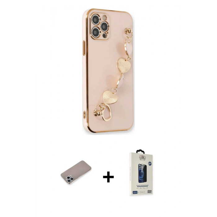 MARSİLYAN™- iPhone 12 Pro Max Kılıf Nova Işık Prime - Siyah Bilvis Hayalet Cam Ekran Koruyucu + Sierra Blue Shine Kamera Lens Koruma Cam