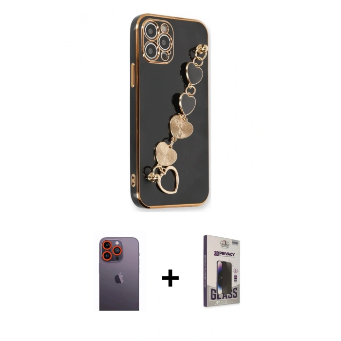 MARSİLYAN™- iPhone 12 Pro Max Kılıf Nova Işık Prime - Siyah Bilvis Hayalet Cam Ekran Koruyucu + Neon Fosforlu Kamera Lens - TU