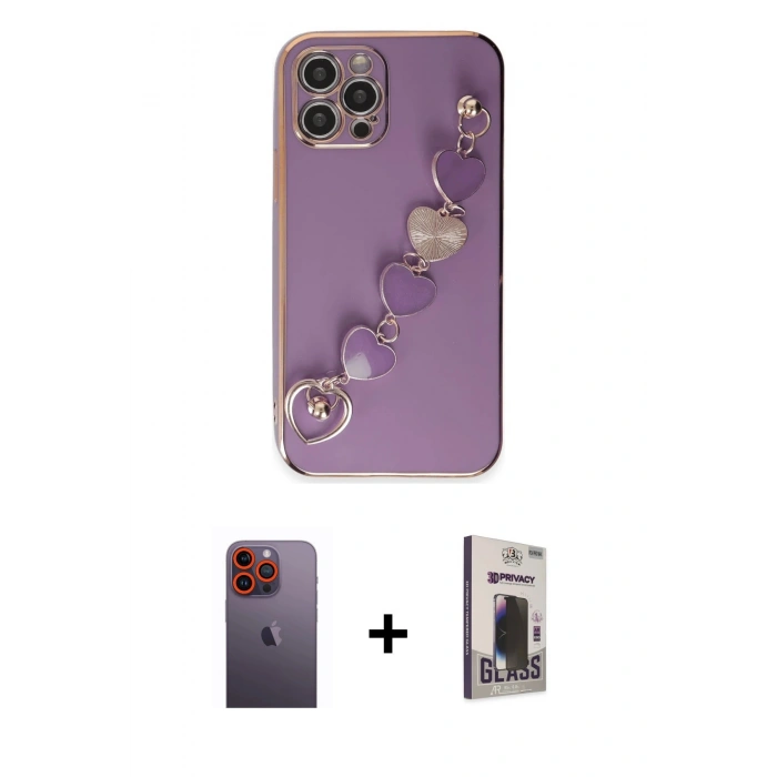 MARSİLYAN™- iPhone 12 Pro Max Kılıf Nova Işık Prime - Siyah Bilvis Hayalet Cam Ekran Koruyucu + Neon Fosforlu Kamera Lens - TU