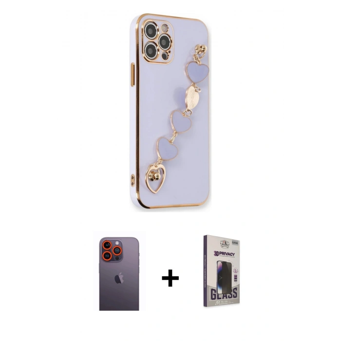 MARSİLYAN™- iPhone 12 Pro Max Kılıf Nova Işık Prime - Siyah Bilvis Hayalet Cam Ekran Koruyucu + Neon Fosforlu Kamera Lens - TU