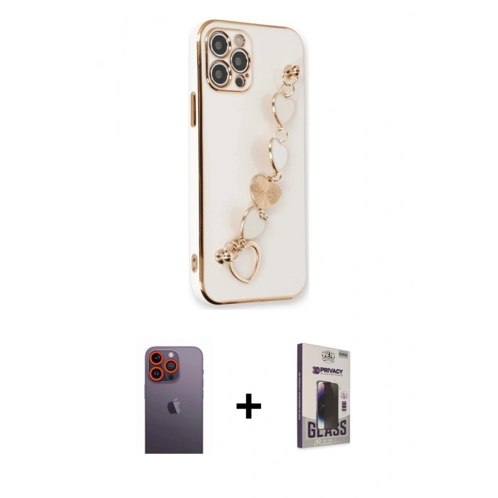 MARSİLYAN™- iPhone 12 Pro Max Kılıf Nova Işık Prime - Siyah Bilvis Hayalet Cam Ekran Koruyucu + Neon Fosforlu Kamera Lens - TU