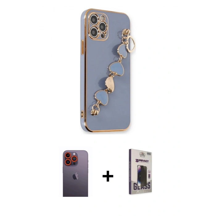 MARSİLYAN™- iPhone 12 Pro Max Kılıf Nova Işık Prime - Siyah Bilvis Hayalet Cam Ekran Koruyucu + Neon Fosforlu Kamera Lens - TU