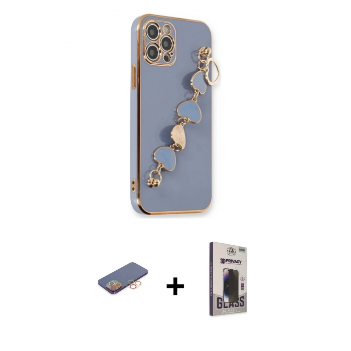 MARSİLYAN™- iPhone 12 Pro Max Kılıf Nova Işık Prime - Siyah Bilvis Hayalet Cam Ekran Koruyucu + Renkli Kamera Lens Koruma Cam - TU