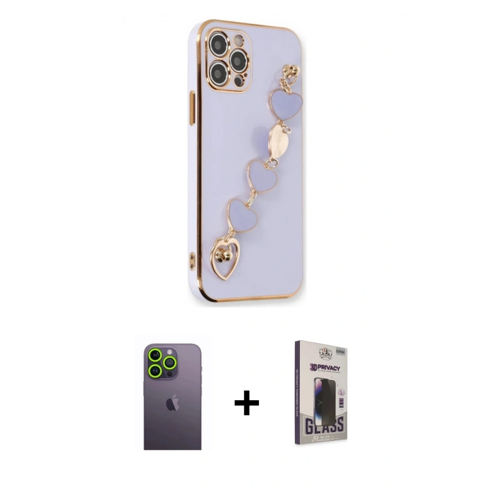 MARSİLYAN™- iPhone 12 Pro Max Kılıf Nova Işık Prime - Siyah Bilvis Hayalet Cam Ekran Koruyucu + Neon Fosforlu Kamera Lens - YL