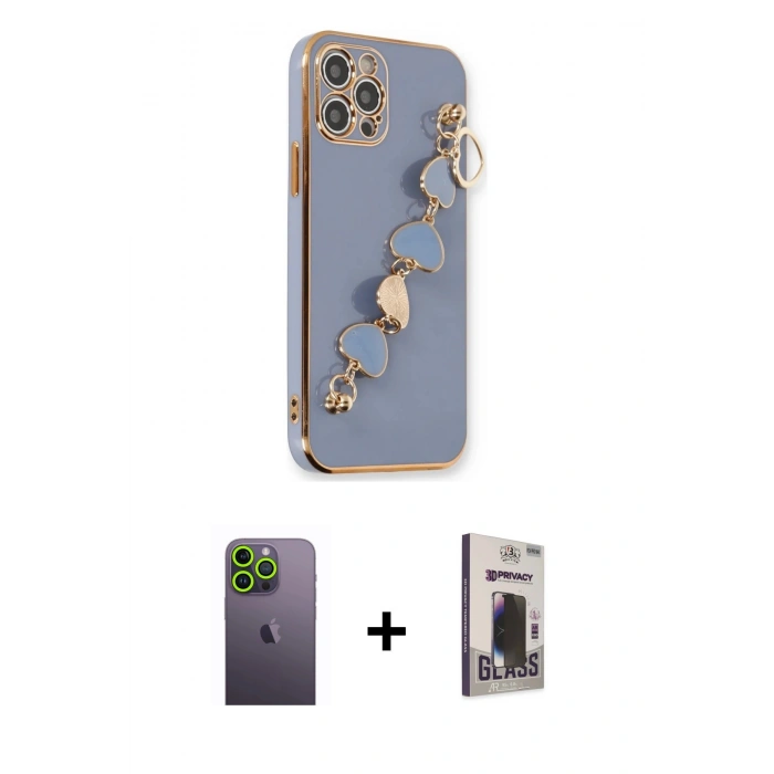 MARSİLYAN™- iPhone 12 Pro Max Kılıf Nova Işık Prime - Siyah Bilvis Hayalet Cam Ekran Koruyucu + Neon Fosforlu Kamera Lens - YL