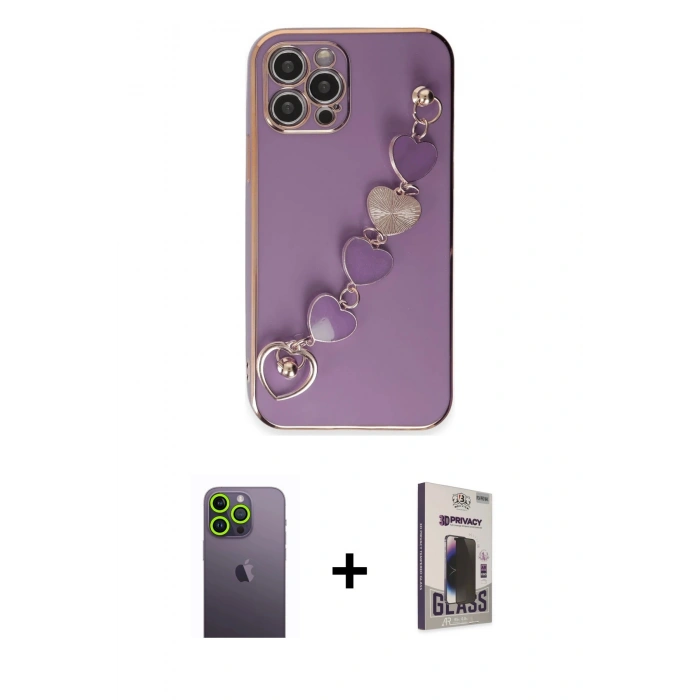 MARSİLYAN™- iPhone 12 Pro Max Kılıf Nova Işık Prime - Siyah Bilvis Hayalet Cam Ekran Koruyucu + Neon Fosforlu Kamera Lens - YL