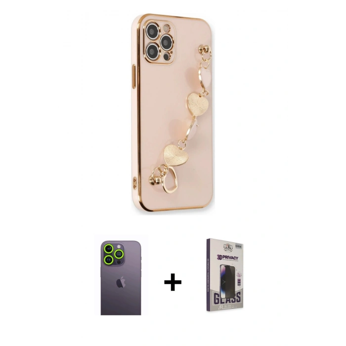 MARSİLYAN™- iPhone 12 Pro Max Kılıf Nova Işık Prime - Siyah Bilvis Hayalet Cam Ekran Koruyucu + Neon Fosforlu Kamera Lens - YL