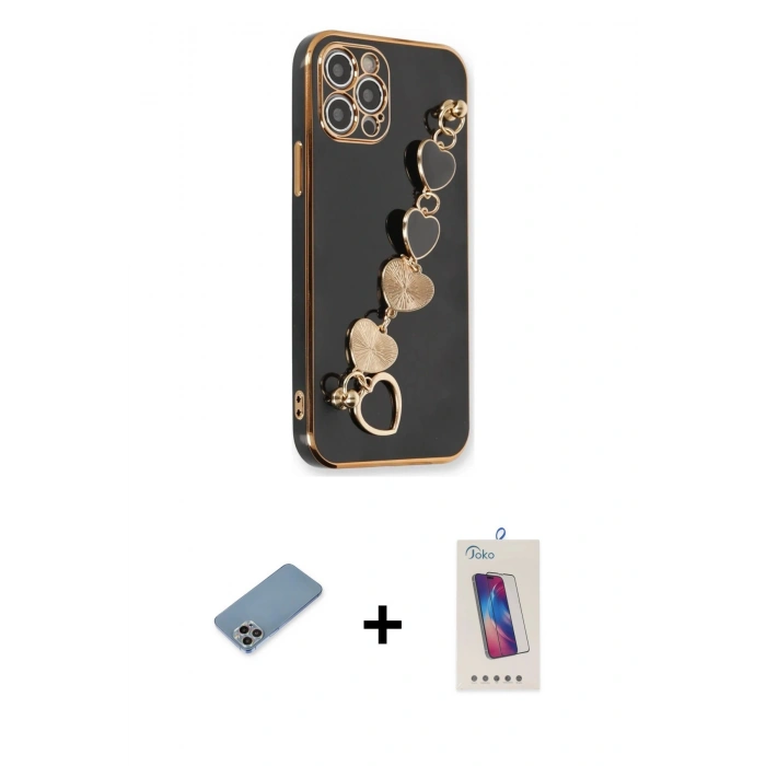 MARSİLYAN™- iPhone 12 Pro Max Kılıf Nova Işık Prime - Siyah Joko 5D Cam + Shine Kamera Lens Koruma Cam - GI