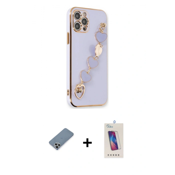 MARSİLYAN™- iPhone 12 Pro Max Kılıf Nova Işık Prime - Siyah Joko 5D Cam + Gümüş Metal Kamera Lens Koruma Cam