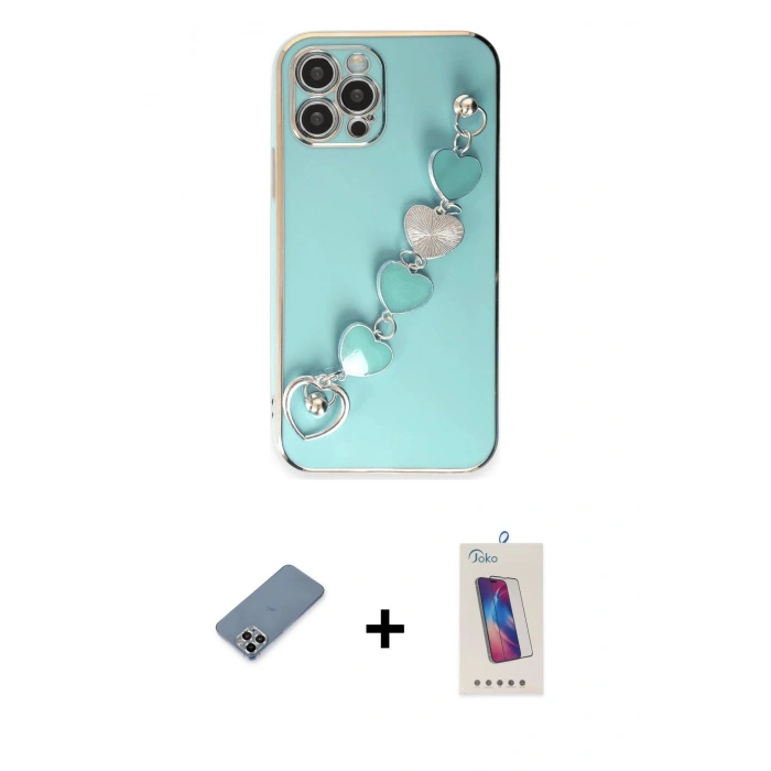 MARSİLYAN™- iPhone 12 Pro Max Kılıf Nova Işık Prime - Siyah Joko 5D Cam + Gümüş Metal Kamera Lens Koruma Cam