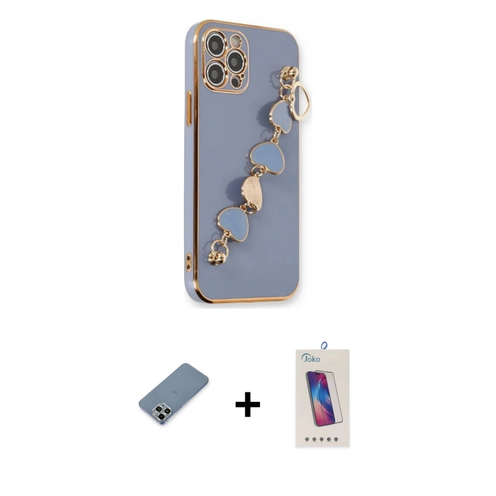MARSİLYAN™- iPhone 12 Pro Max Kılıf Nova Işık Prime - Siyah Joko 5D Cam + Gümüş Metal Kamera Lens Koruma Cam