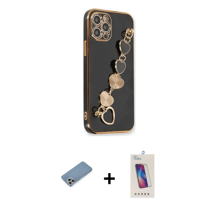 MARSİLYAN™- iPhone 12 Pro Max Kılıf Nova Işık Prime - Siyah Joko 5D Cam + Shine Kamera Lens Koruma Cam - GS