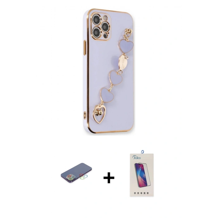 MARSİLYAN™- iPhone 12 Pro Max Kılıf Nova Işık Prime - Siyah Joko 5D Cam + Mavi Renkli Kamera Lens Koruma Cam
