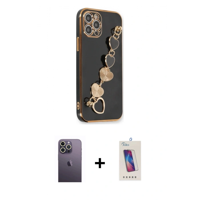 MARSİLYAN™- iPhone 12 Pro Max Kılıf Nova Işık Prime - Siyah Joko 5D Cam + Neon Fosforlu Kamera Lens - BZ