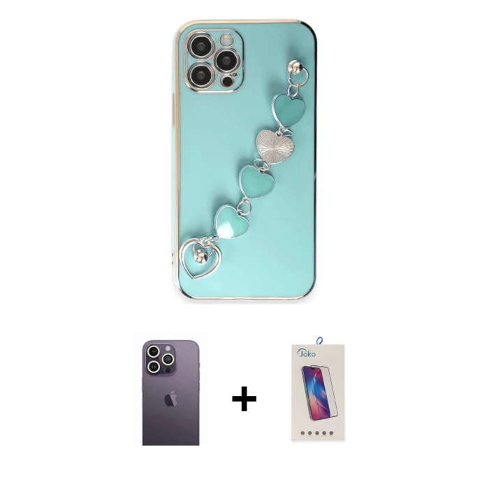 MARSİLYAN™- iPhone 12 Pro Max Kılıf Nova Işık Prime - Siyah Joko 5D Cam + Neon Fosforlu Kamera Lens - BZ