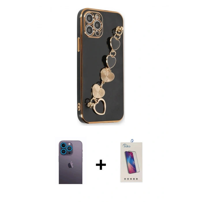 MARSİLYAN™- iPhone 12 Pro Max Kılıf Nova Işık Prime - Siyah Joko 5D Cam + Neon Fosforlu Kamera Lens - MI