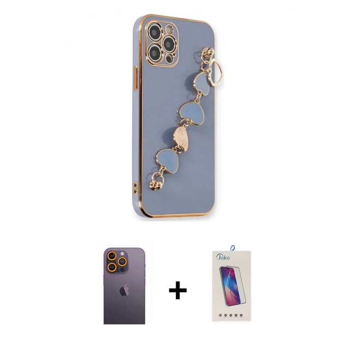MARSİLYAN™- iPhone 12 Pro Max Kılıf Nova Işık Prime - Siyah Joko 5D Cam + Neon Fosforlu Kamera Lens - SI