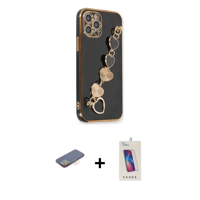 MARSİLYAN™- iPhone 12 Pro Max Kılıf Nova Işık Prime - Siyah Joko 5D Cam + Renkli Kamera Lens Koruma Cam - SI