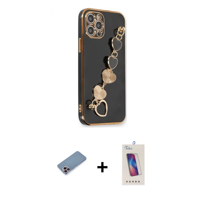 MARSİLYAN™- iPhone 12 Pro Max Kılıf Nova Işık Prime - Siyah Joko 5D Cam + Shine Kamera Lens Koruma Cam - PE