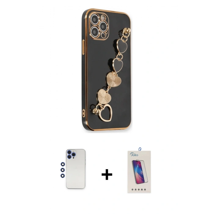 MARSİLYAN™- iPhone 12 Pro Max Kılıf Nova Işık Prime - Siyah Joko 5D Cam + Shine Kamera Lens - LT
