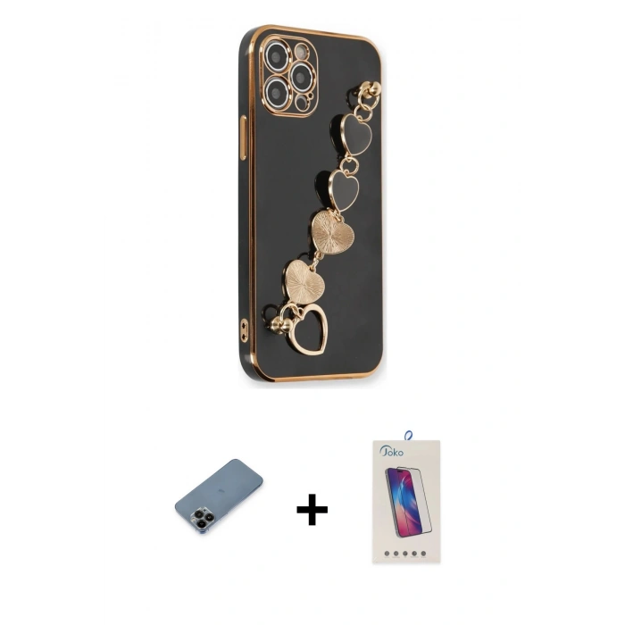 MARSİLYAN™- iPhone 12 Pro Max Kılıf Nova Işık Prime - Siyah Joko 5D Cam + Siyah Shine Kamera Lens Koruma Cam