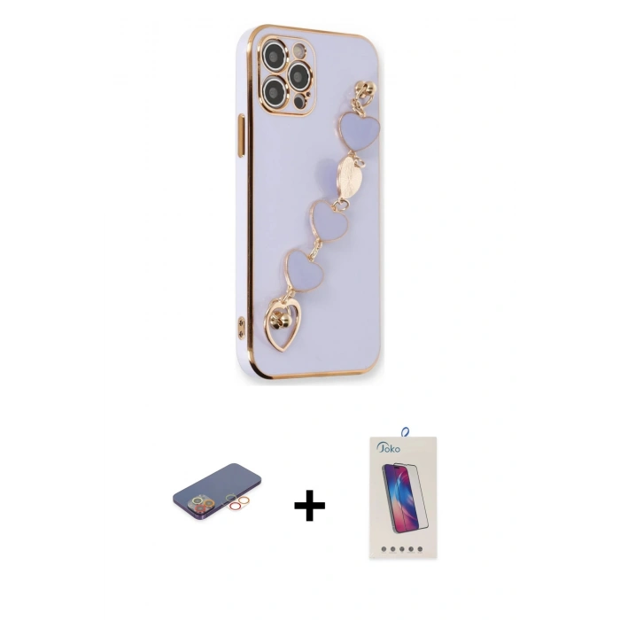 MARSİLYAN™- iPhone 12 Pro Max Kılıf Nova Işık Prime - Siyah Joko 5D Cam + Turuncu Renkli Kamera Lens Koruma Cam