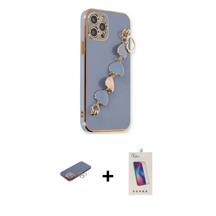 MARSİLYAN™- iPhone 12 Pro Max Kılıf Nova Işık Prime - Siyah Joko 5D Cam + Turuncu Renkli Kamera Lens Koruma Cam