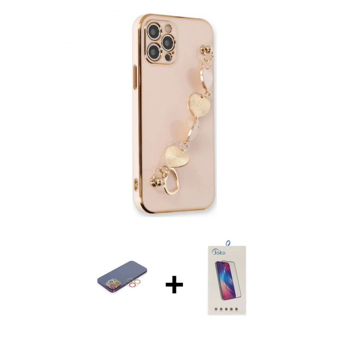 MARSİLYAN™- iPhone 12 Pro Max Kılıf Nova Işık Prime - Siyah Joko 5D Cam + Turuncu Renkli Kamera Lens Koruma Cam