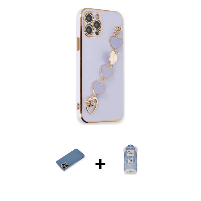 MARSİLYAN™- iPhone 12 Pro Max Kılıf Nova Işık Prime - Siyah Joko Magic 5D Cam + Gold Shine Kamera Lens Koruma Cam