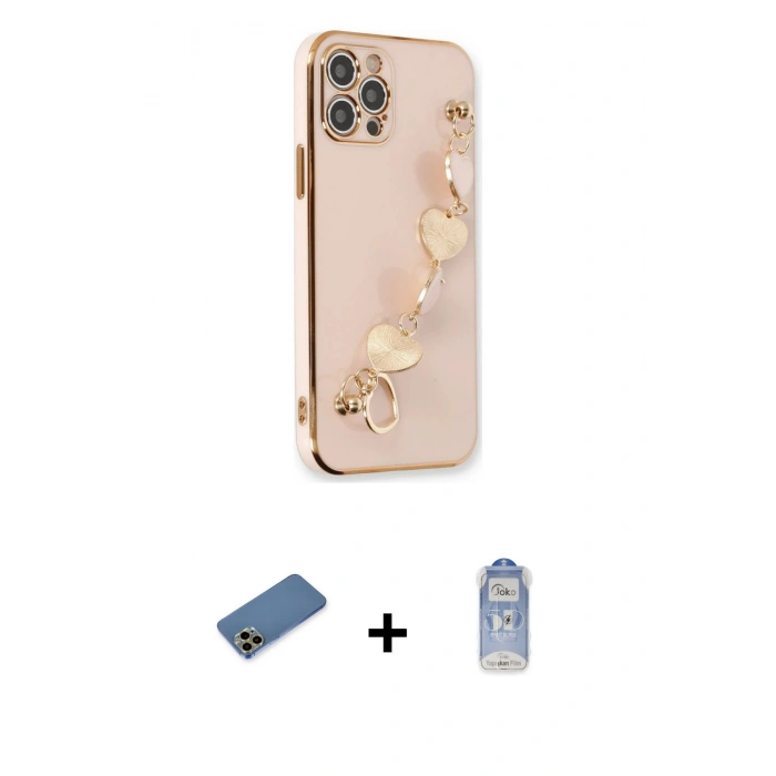 MARSİLYAN™- iPhone 12 Pro Max Kılıf Nova Işık Prime - Siyah Joko Magic 5D Cam + Gold Shine Kamera Lens Koruma Cam