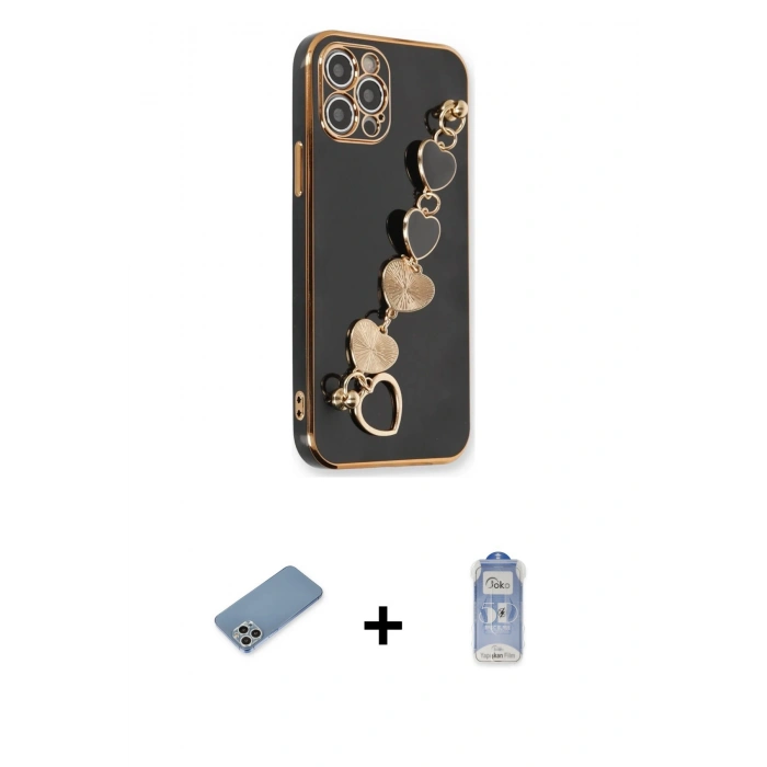 MARSİLYAN™- iPhone 12 Pro Max Kılıf Nova Işık Prime - Siyah Joko Magic 5D Cam + Gümüş Shine Kamera Lens Koruma Cam