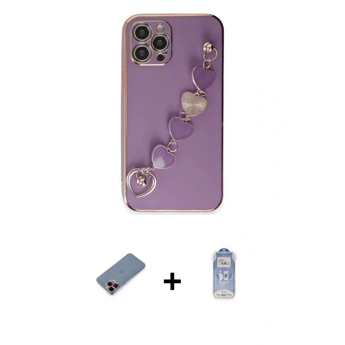 MARSİLYAN™- iPhone 12 Pro Max Kılıf Nova Işık Prime - Siyah Joko Magic 5D Cam + Kırmızı Metal Kamera Lens Koruma Cam
