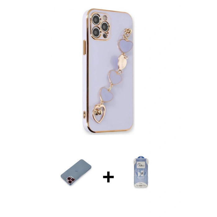 MARSİLYAN™- iPhone 12 Pro Max Kılıf Nova Işık Prime - Siyah Joko Magic 5D Cam + Kırmızı Metal Kamera Lens Koruma Cam