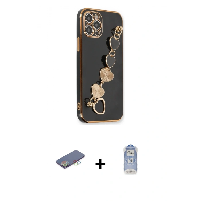 MARSİLYAN™- iPhone 12 Pro Max Kılıf Nova Işık Prime - Siyah Joko Magic 5D Cam + Renkli Kamera Lens Koruma Cam - MI